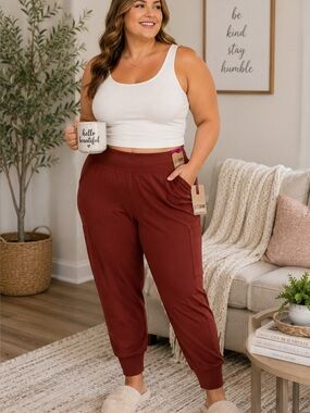 ShoSho Lounge XL Burgundy Jogger Lounge Pants NWT Soft Stretch Pull-On Pockets